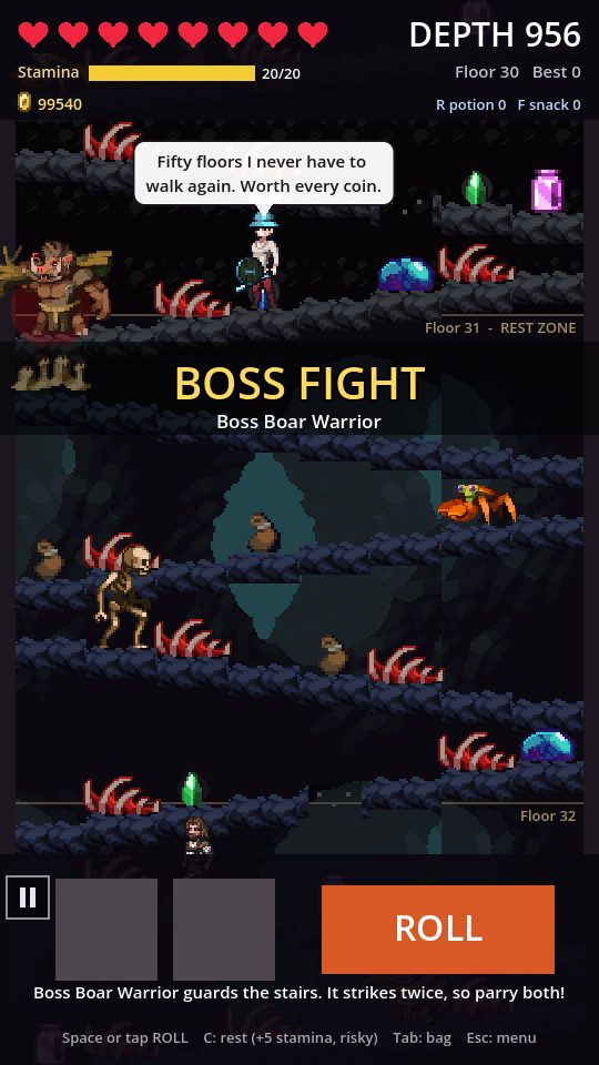 The dungeon map with a boss marked BOSS waiting at the end of the floor