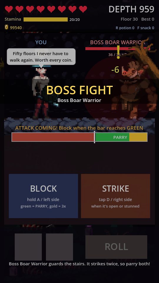 A boss fight against a Boar Warrior