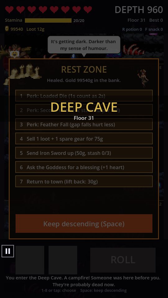 Picking a perk at a rest zone