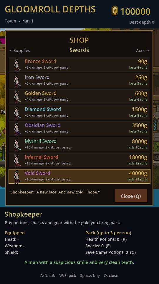 The shop with swords from Bronze to Void