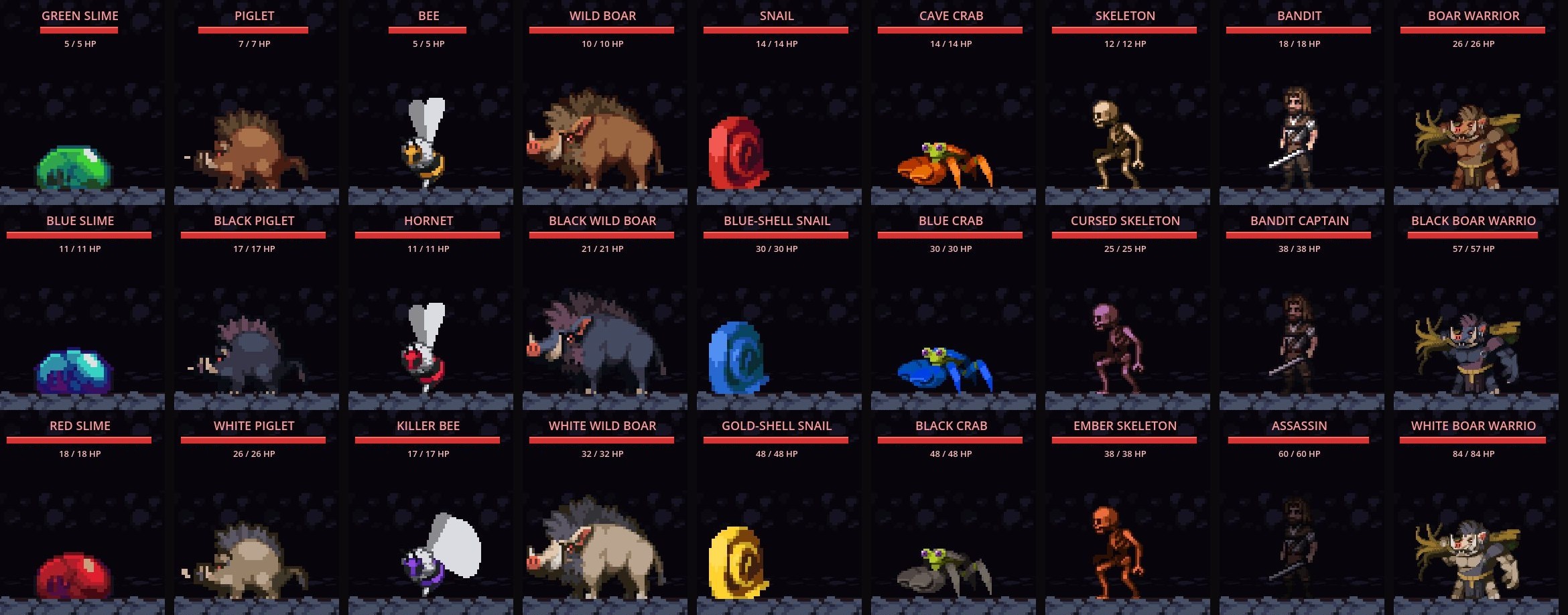 All nine monster families in three colours